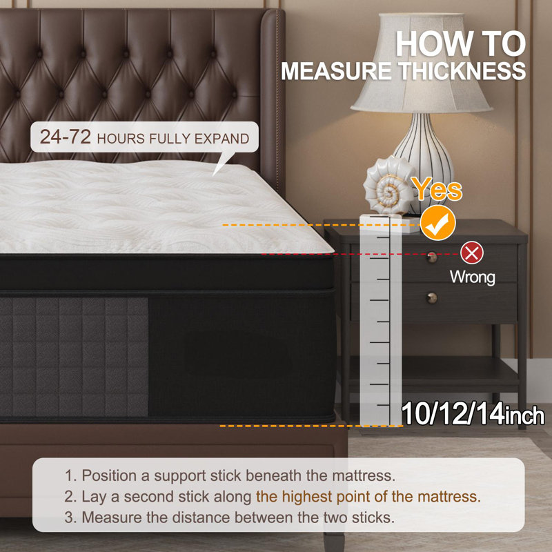 14'' Hybrid Mattress, Medium-Firm Support, Pocket Spring & Memory Foam, Mattress in a Box, Motion Isolation, Breathable & Fiberglass-Free