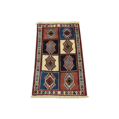 Tapis oriental rétro en laine noué à la main 1 pi 8 po x 2 pi 8 po Tribal Vintage