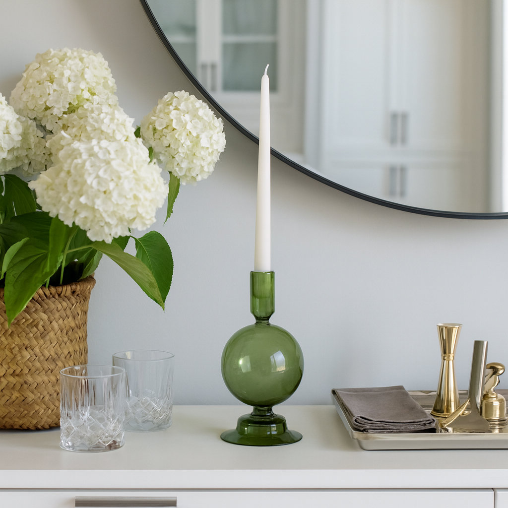 Rupani Glass Candlestick Holder, Green