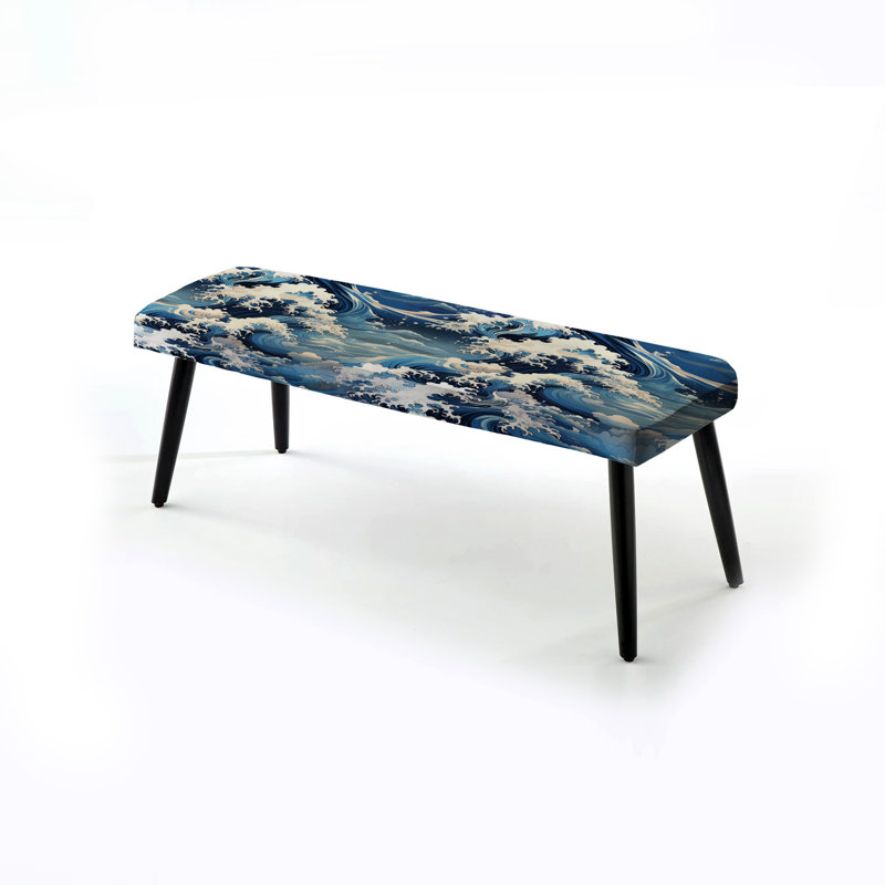 Motif japonais Hokusai Waves - banc rembourré noir Coastal