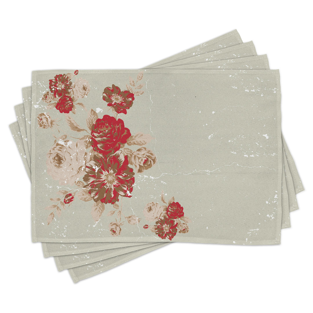 Platzdeckchen 4er Set, Rose Antike Blumen, Beige Creme Rot