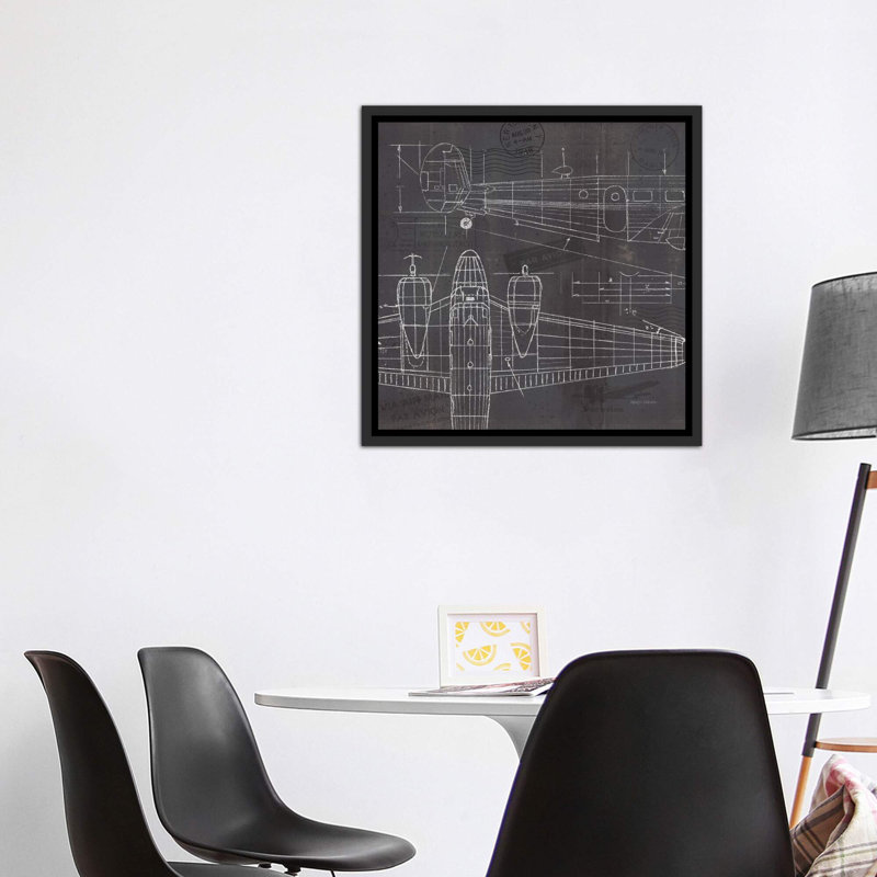 «Plane Blueprint II» par Marco Fabiano - impression d'art graphique, H 37 po x l 37 po x P 1,5 po
