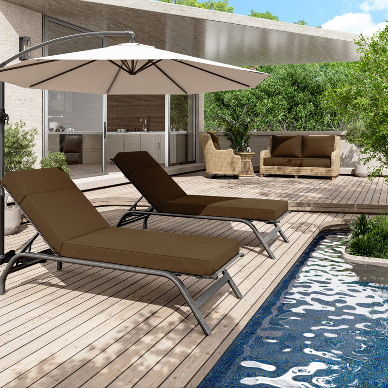Outdoor Chaise Lounge Cushion – Weather-Resistant, Reversible, Plush Comfort, Brown, 26" W x 80" D