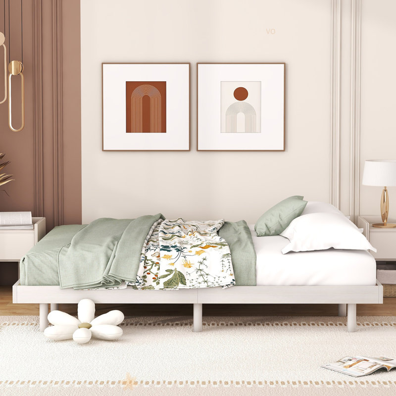 Base de lit plateforme moderne flottante, Crème, crème, Lit double