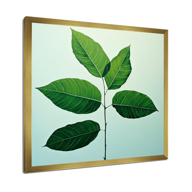 «Green Elegance Leaves I» sur toile, Cadre doré simple, H 24 po x l 24 po x P 1 po
