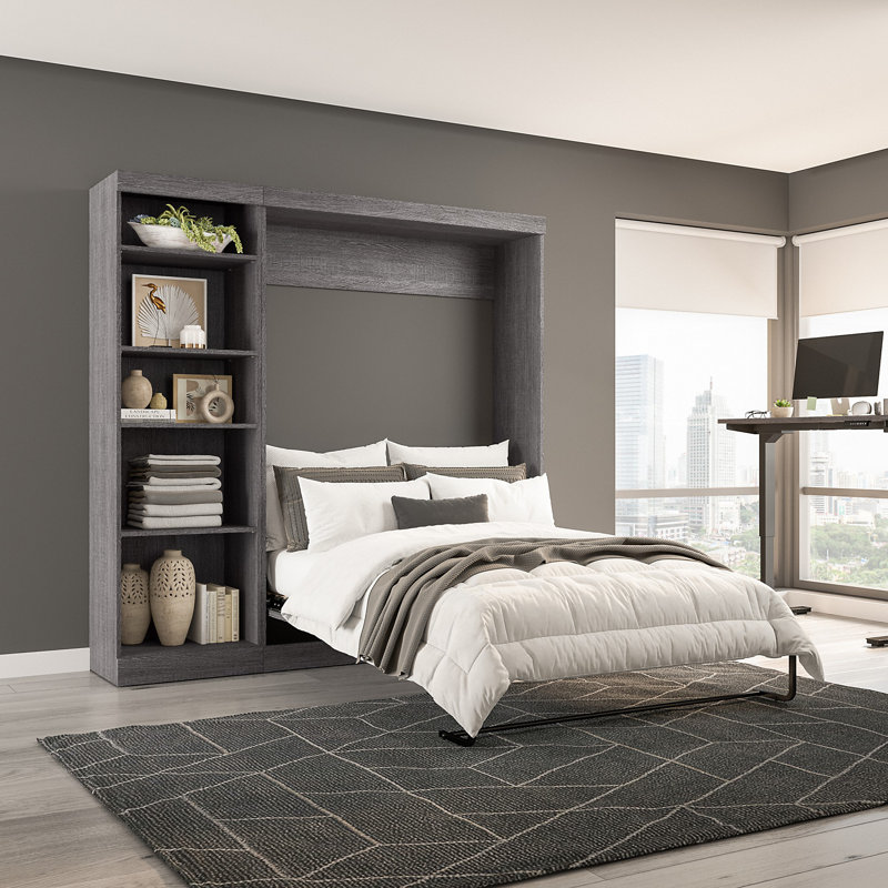 Lit escamotable avec rangement Arlex, Écorce gris, Plein