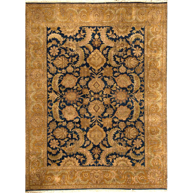 Tapis bleu et doré de haute qualité noué à la main