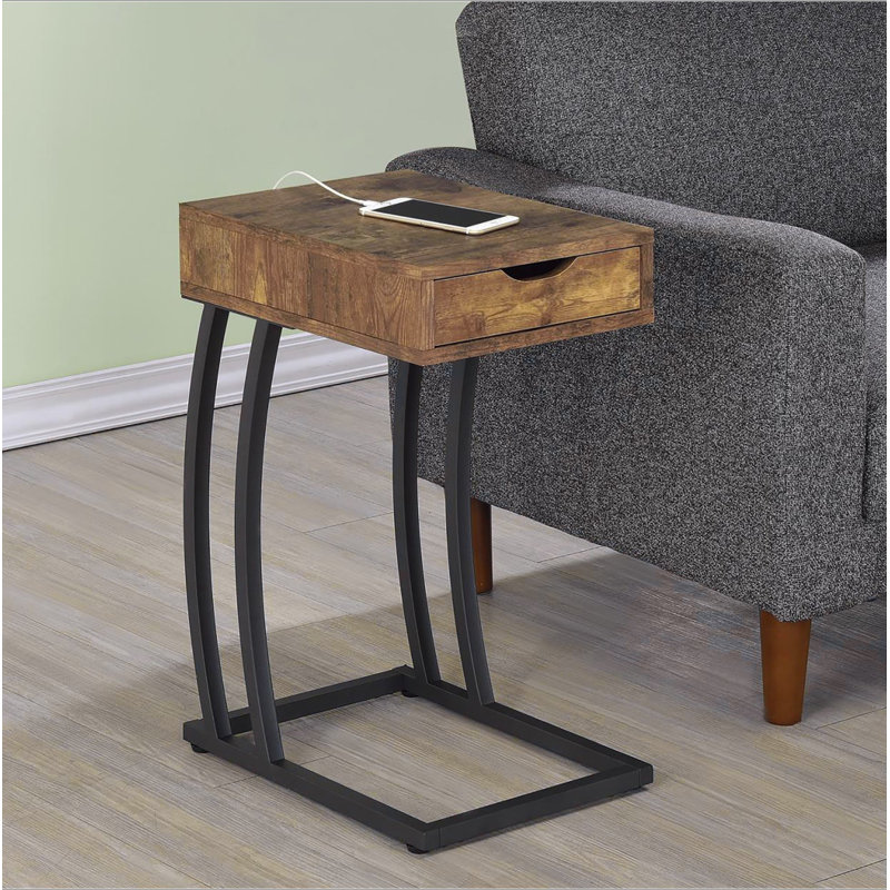 Table d'appoint antique muscade et bronze industriel, Brun