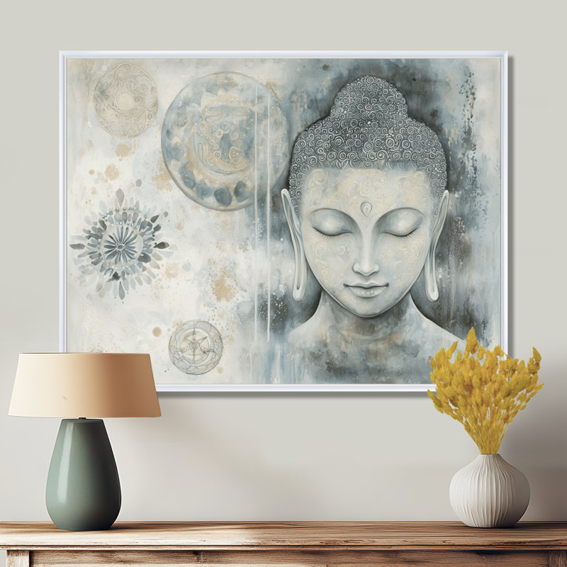 Bouddha gris murmurant le chemin du bouddhisme I - bouddhisme, art mural, salon, H 12 po x l 20 po, Blanc