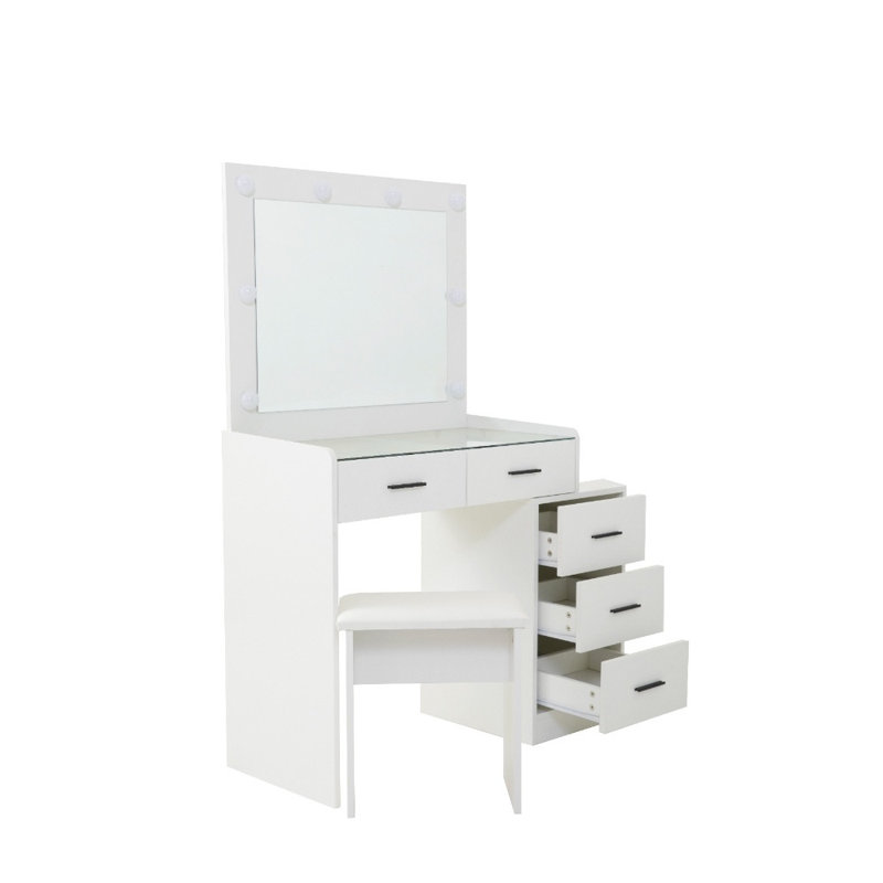 Coiffeuse réglable blanche avec 5 tiroirs, coiffeuse de maquillage pour chambre à coucher