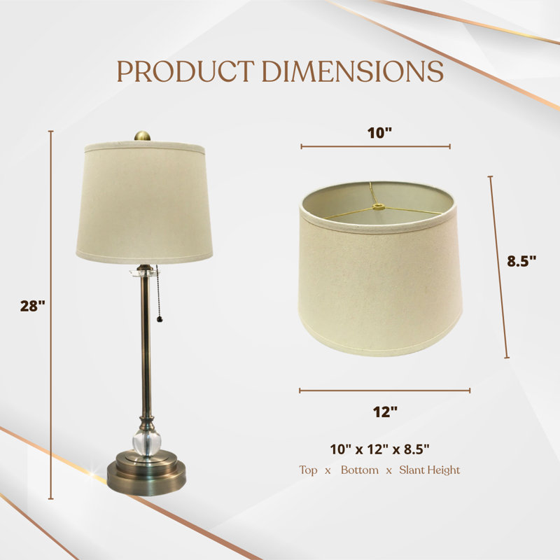 Royal Designs, Inc. 28" Buffet Table Lamps Set of 2, Antique Brass Finish, Linen Cream Hardback Shades