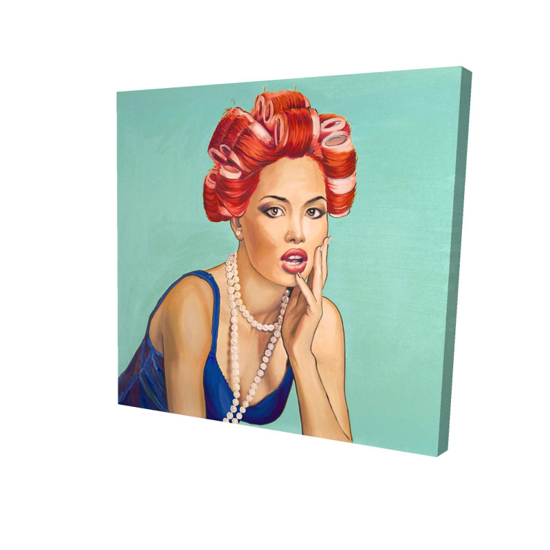 Pin-up avec toile de curling rétro | Décoration de chambre à coucher, H 24 po x l 24 po