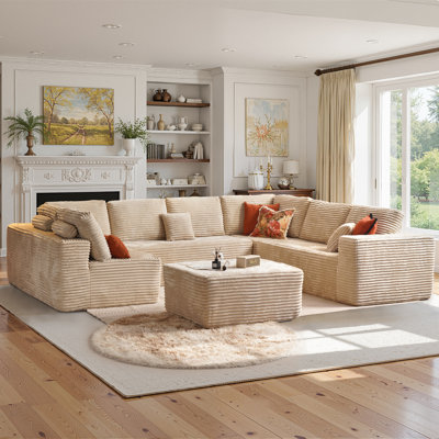 Vivelle 5-Piece Modular Sectional Floor Sofa In Plush Corduroy, No Assembly Needed, Cloud Couch For Living Room