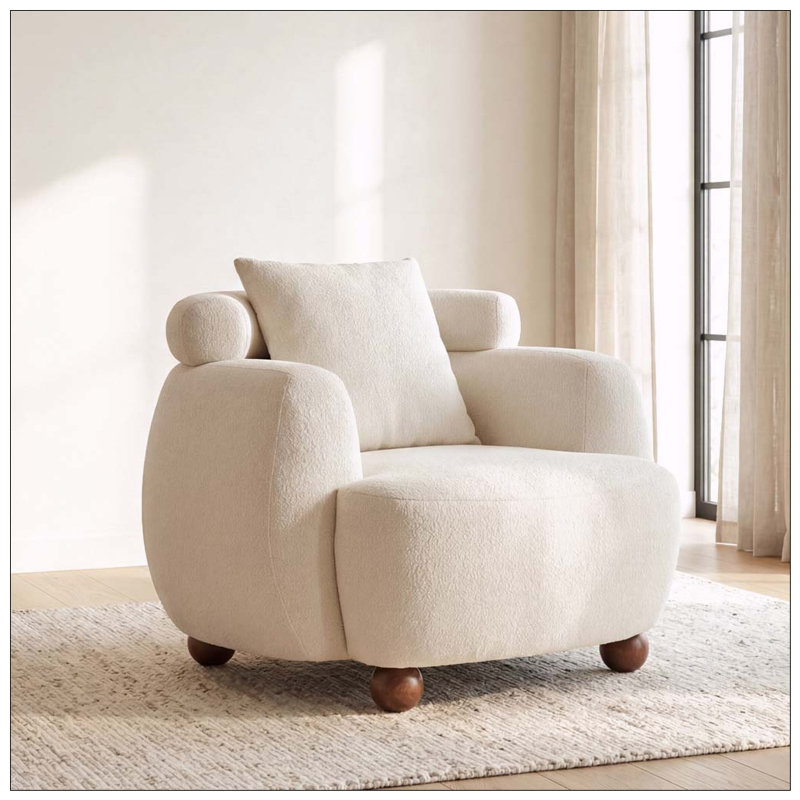 38 Inches Chenille Fabric Bucket Chair, Ameican White Oak
