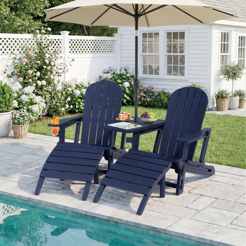  Chaise Adirondack pour 2 personnes avec repose-pieds, Marine
