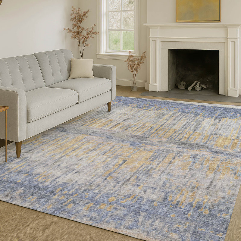 Machine Washable Indoor/Outdoor Chantille ACN2428 Abstract Rug, Denim, 10' x 14'