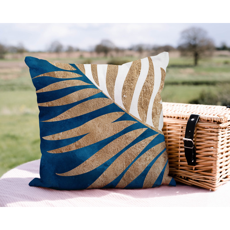 Floral Outdoor Reversible Throw Pillow, 17W" x 17H", Turquoise/Gold/White