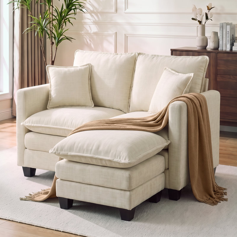 Canapé 52 po avec coussins et repose-pieds en chenille 52 po, L 52 po, Beige