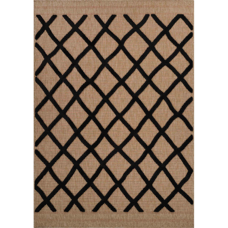 Deborah Geometric Shapes Braided Indoor / Outdoor Area Rug, Black, Rectangle 160 x 230cm