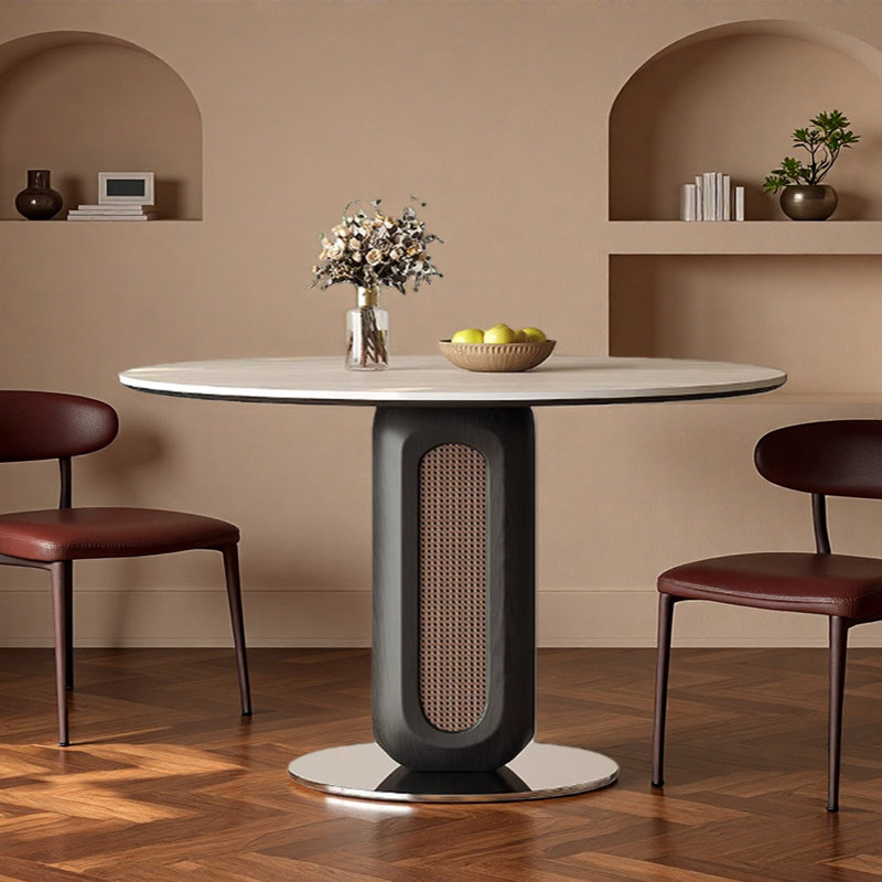 Modern Design Beige Rock Slab Round Table, 29.52"H x 47.24"L x 47.24"W