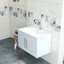 Meuble-lavabo mural blanc brillant 30 po avec lavabo, portes doubles, crochets à fermeture en douceur, installation facile, lavabo en céramique, blanc brillant