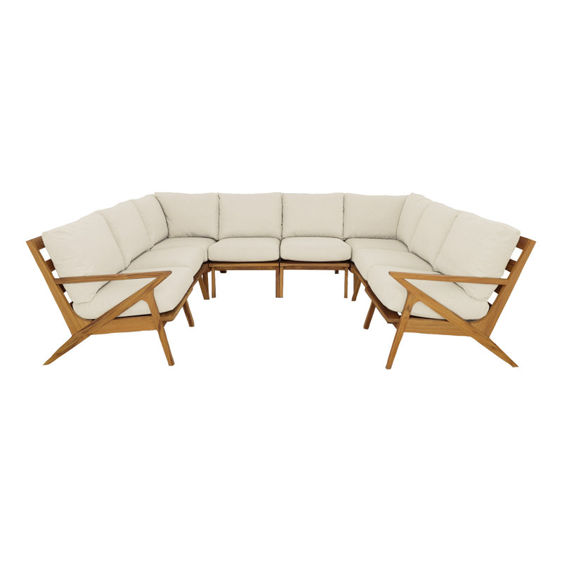 Hatteras 118" Wide Outdoor Teak U-Shaped Patio Sectional with Cushions, Parchment