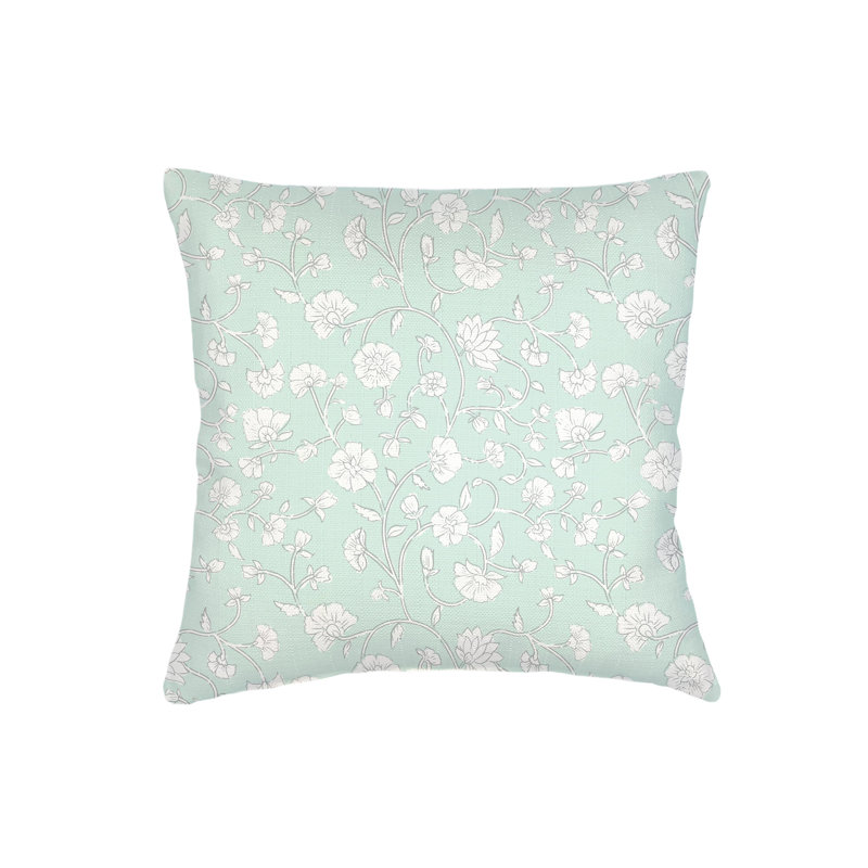 Blue Jaipur Floral Linen Euro Pillow 26x26 with Down Alternative Insert, Mint Green, Square 26", Down Blend