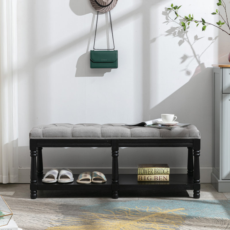 Avash Linen Blend Upholstered Storage Bench, Gray