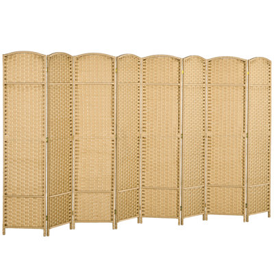 8 Panel Nature Wood Room Divider , 5.6' Tall Freestanding For Home Office Bedroom, Fascinating Weaving Privacy Screen Handcrafted Weave