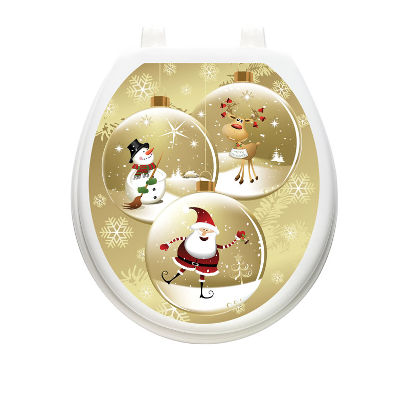 Décalcomanie de siège de toilette Snow Globes - Couvercle de toilette en vinyle antidérapant Winter, Rond
