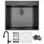 Ensemble d'évier de cuisine à cuve simple encastrable en acier inoxydable noir mat 25 po x 22 po Drop-In