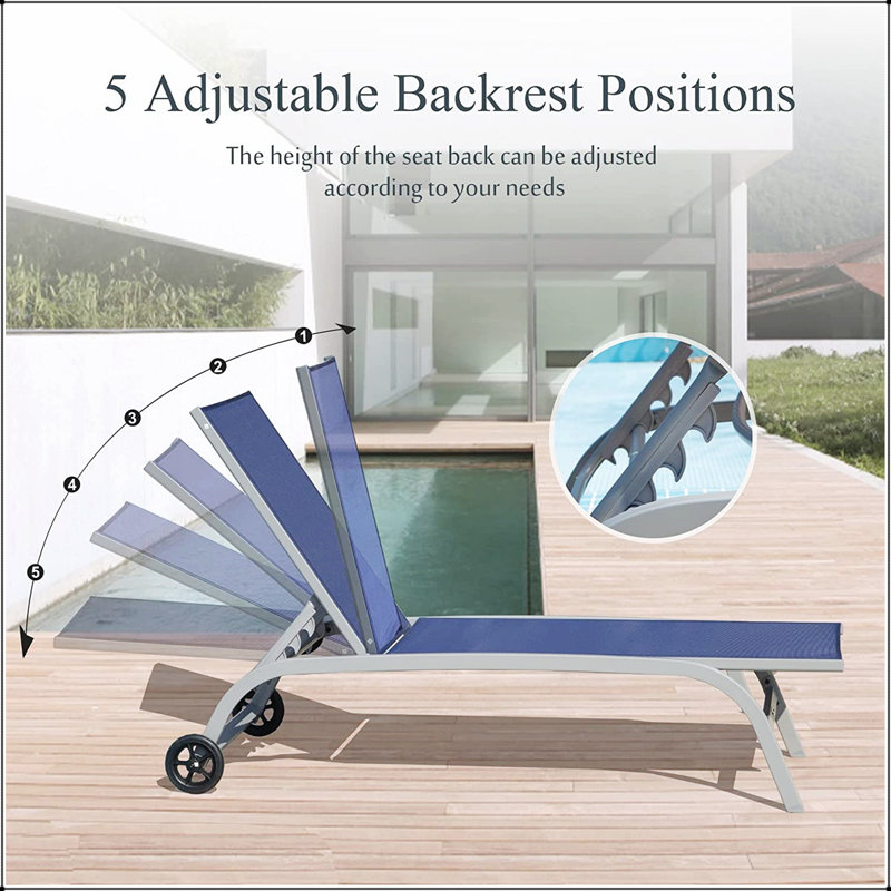 Ensemble de 3 chaises longues d'extérieur, tissu confortable et respirant pour une détente et une mobilité ultimes, Bleu
