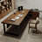 62.99" Dark-brown+Black L-Shaped Solid Wood+Iron Office Sets