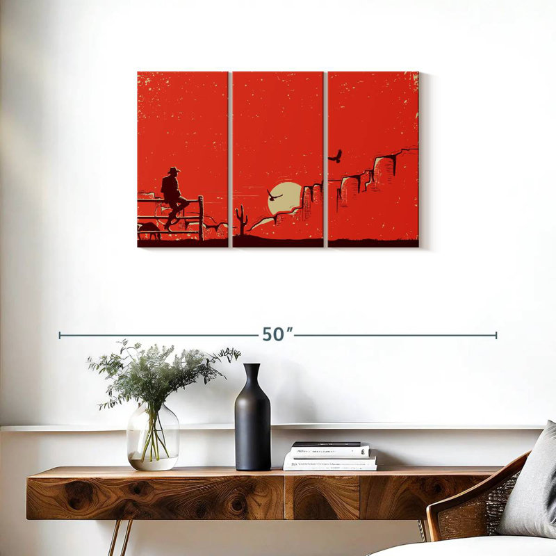 Lelar Cowboy Sunset Landscape, 20" H x 33" W