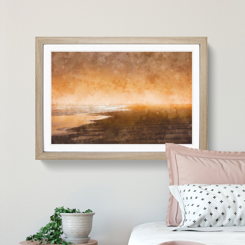 Golden Beach in Iceland - Picture Frame Painting Print, 62cm H x 87cm W x 2cm D, Oak Framed