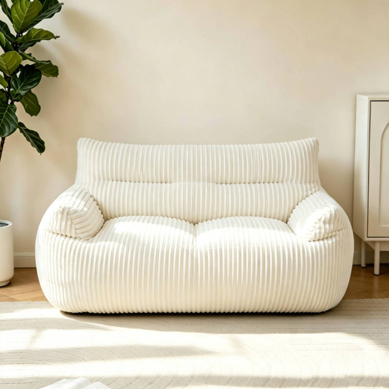 Causeuse large avec fauteuil à billes, grand fauteuil à billes en velours côtelé avec accoudoirs, emballage comprimé, Blanc