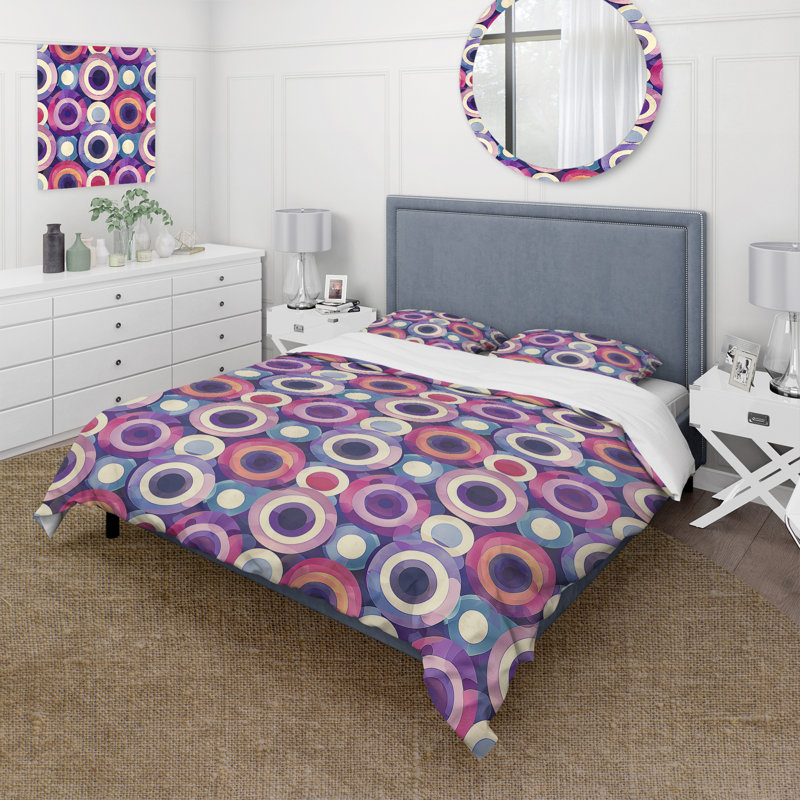Ensemble de housse de couette rétro rose mauve Midcentury Circles I - Midcentury