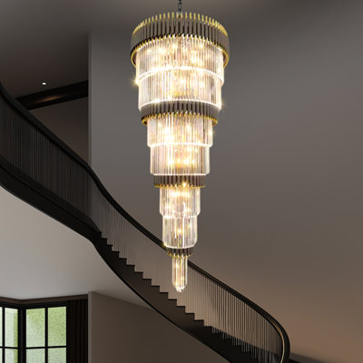 Large K9 Crystal Chandeliers for High Ceiling Black Luxury Chandelier for Stair Foyer D32inxH94in