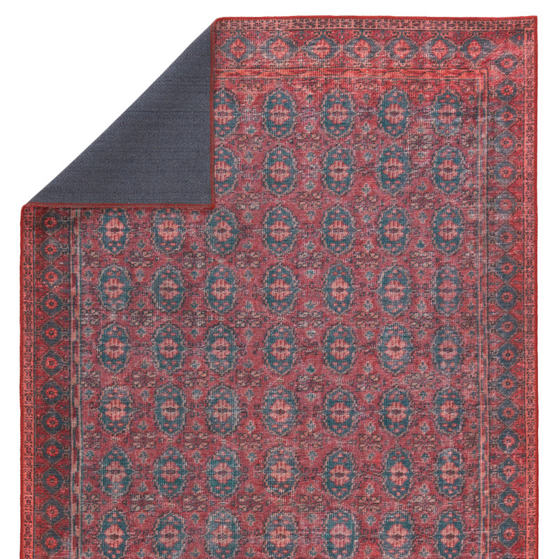 Machine Washable Kalinar Power Loom Performance Dark Red/Blue Rug, Rectangle 7'6" x 10'