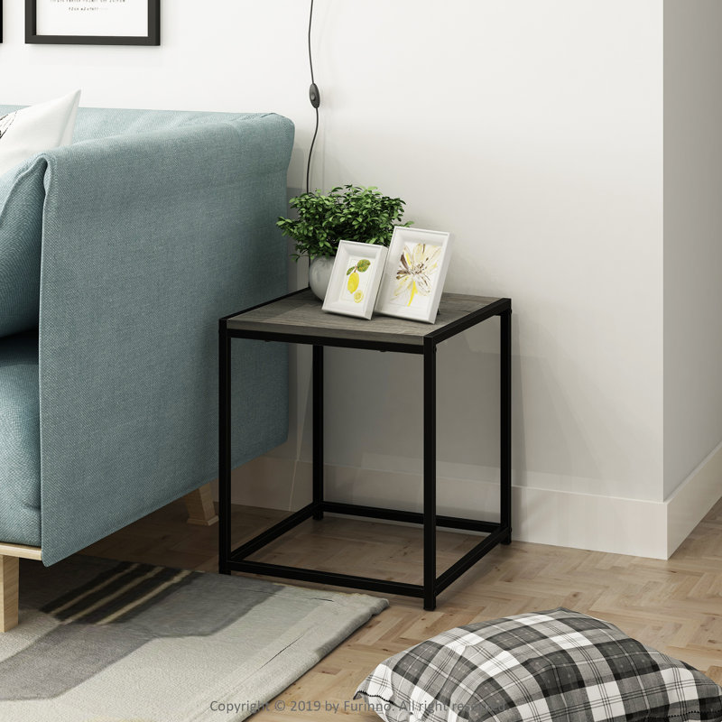 Industrial Style Side Table with Metal Frame, French Oak Grey