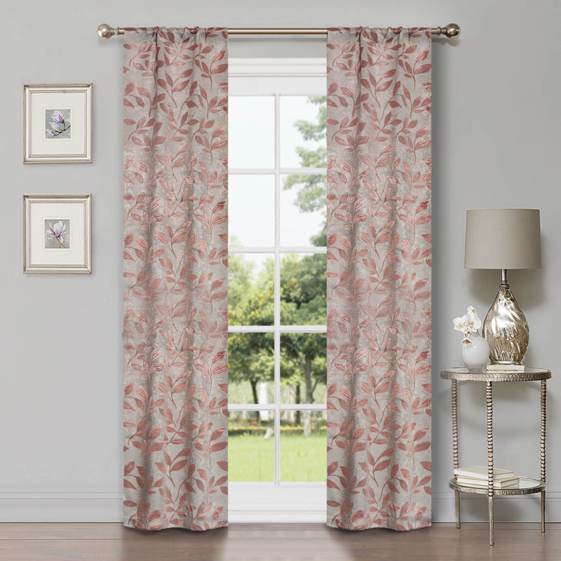  Modern Bohemian Leaves Pattern 100% Polyester Machine Washable Room Darkening Blackout Curtains, 36" W x 84" L, Bronze