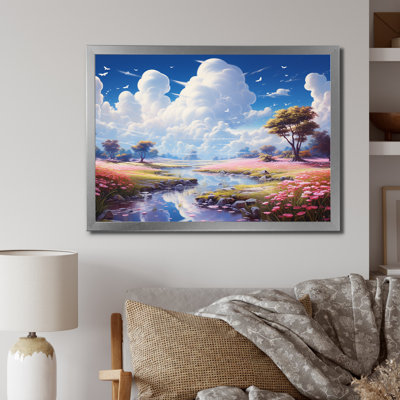 «White Clouds Vibrant Blue Sky Pink Meadows» sur toile