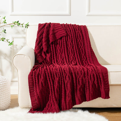 Knitted Luxury Chenille Throw, 51x67 Inch, Woven Knit Throw Blanket for Chair, Super Soft Warm Decorative Textured Throw Blanket for Bed, Sofa and Living Room