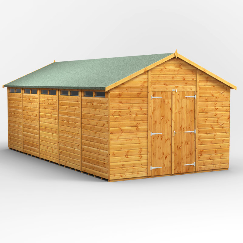 Powersheds 20 x 10ft Timber Tongue & Groove Security Garden Shed, Double Doors