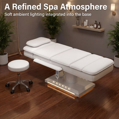 3-Motor Professional Electric Massage Table with Adjustable Height, Backrest & Leg Rest, Remote & Foot Control, Included 360° Swivel Height-Adjustable Stool