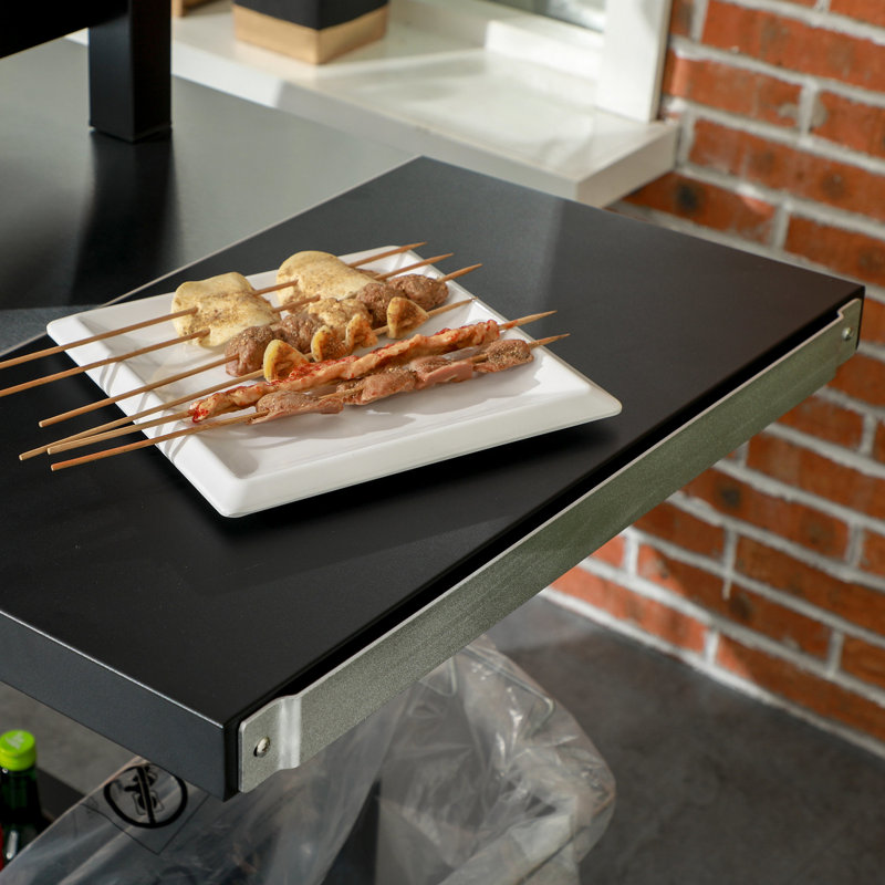 Chariot de barbecue extérieur avec tablette pliable, 46 po x 21,75 po, acier inoxydable, table de préparation, chariot de dessert mobile noir, côté