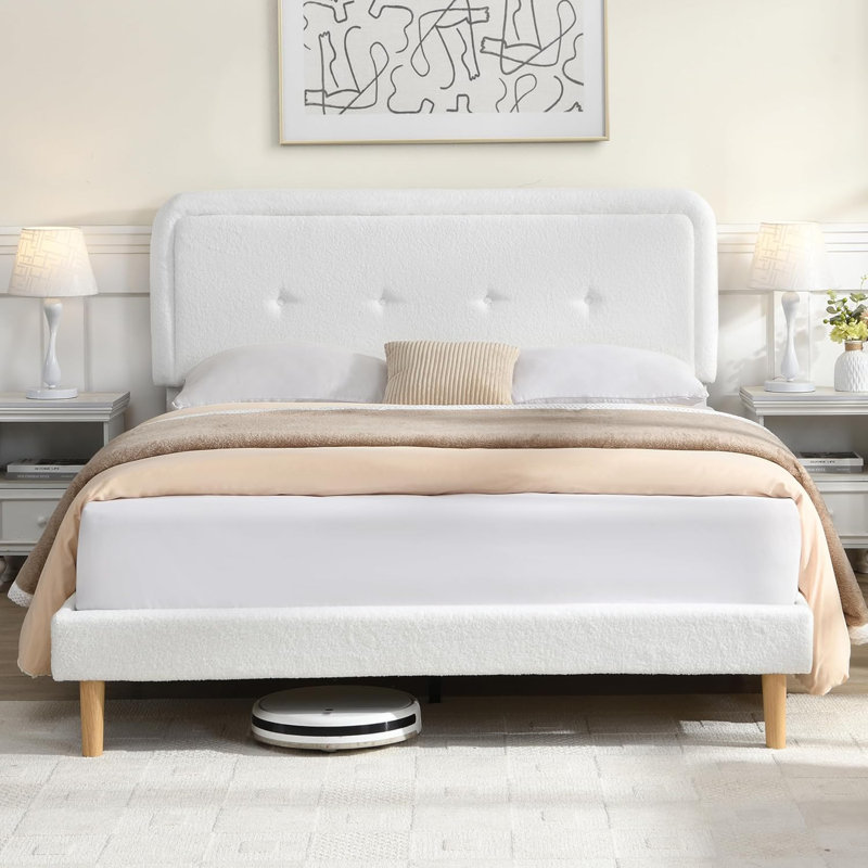 Structure de lit Cloud avec tête de lit tapissier réglable et base de lit tapissier Soft Boucle, Grand lit