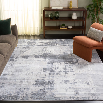 Tapis en polypropylène / polyester abstrait tissé à la machine en gris / beige clair