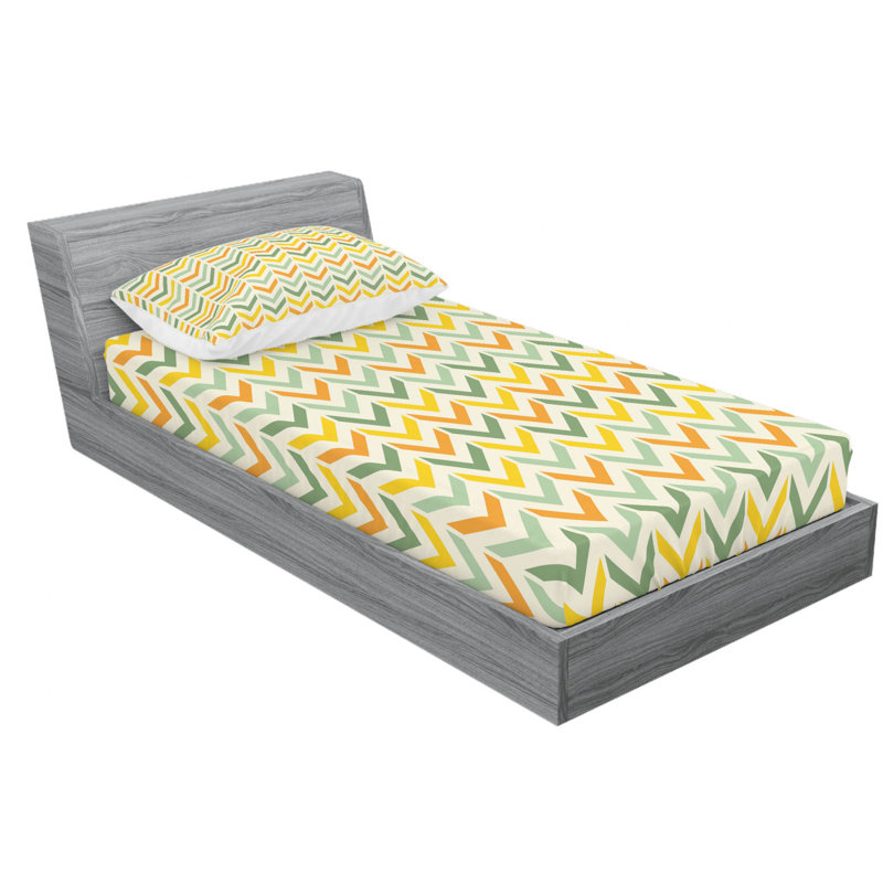 Microfiber Chevron Sheet Set, Twin XL Sheet Set with Fitted Sheet, Yellow/Green/Orange Chevron