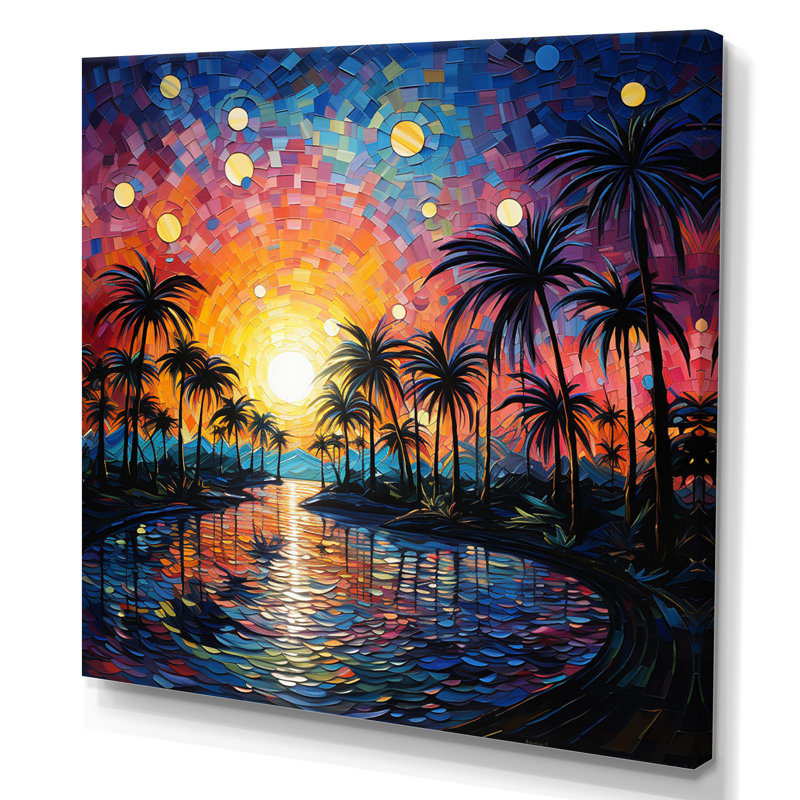 " Palm Trees Tropical Pointillism II ", 36" H x 36" W, Wrapped Canvas